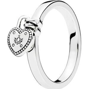 Pandora Rare Love Lock Heart Silver Discontinued Ring Size 56
